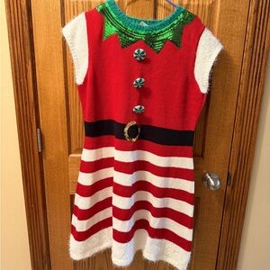 NWT Xl Festive Red and White Striped Dress with Green Accents